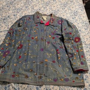 Quacker Factory Floral Embroidered Jean Jacket